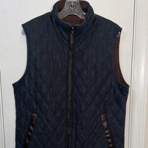 J&M Reversible Quilted Vest Navy/Brown - Size M